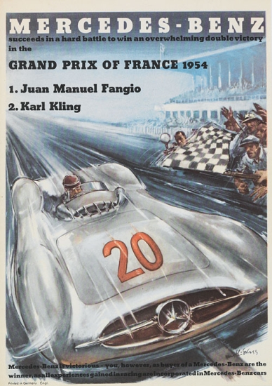 Appraisal: HANS LISKA - MERCEDES-BENZ GRAND PRIX OF FRANCE x inches