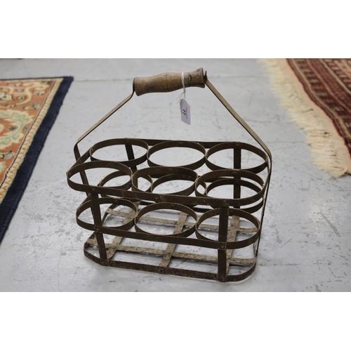 Appraisal: Vintage French gal metal six slot bottle carrier approx cm