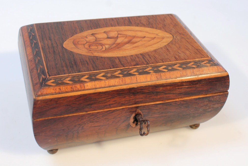 Appraisal: A thC rosewood and shell inlaid box the domed top