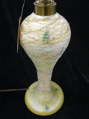 Appraisal: Quezal Art Glass Table Lamp threaded decor on irridescent trailing