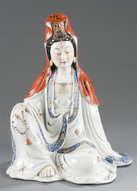 Appraisal: Chinese gilded porcelain Guanyin figure st half th century Seated