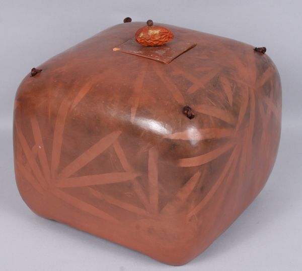 Appraisal: Lidded Japanese-style redware covered box h x square chip to