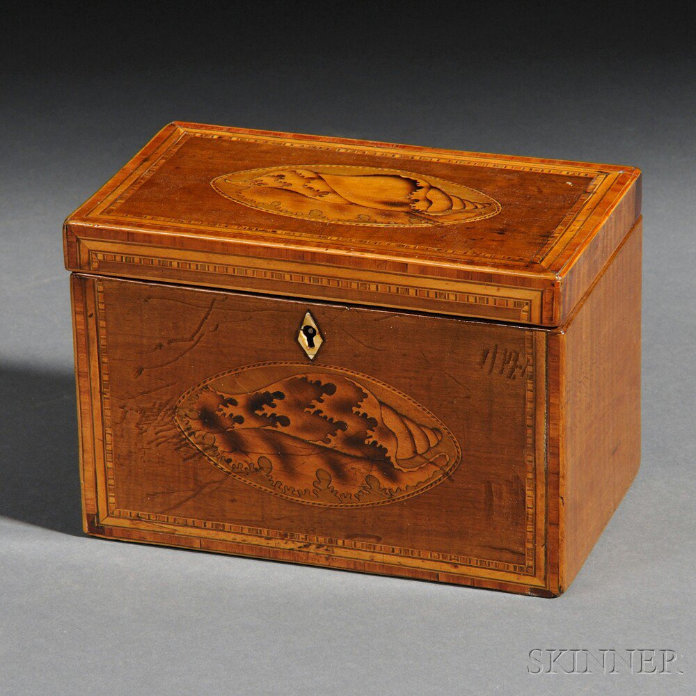 Appraisal: Inlaid Figured Walnut Veneer Tea Caddy England late th century