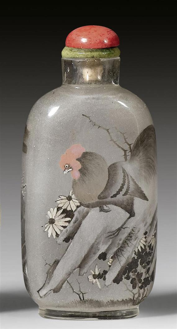 Appraisal: AN INSIDE -PAINTED GLASS SNUFFBOTTLE SIGNED YAN YUTIAN WITH A