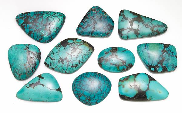 Appraisal: Group of Turquoise Cabochons China Consisting of various freeform shapes