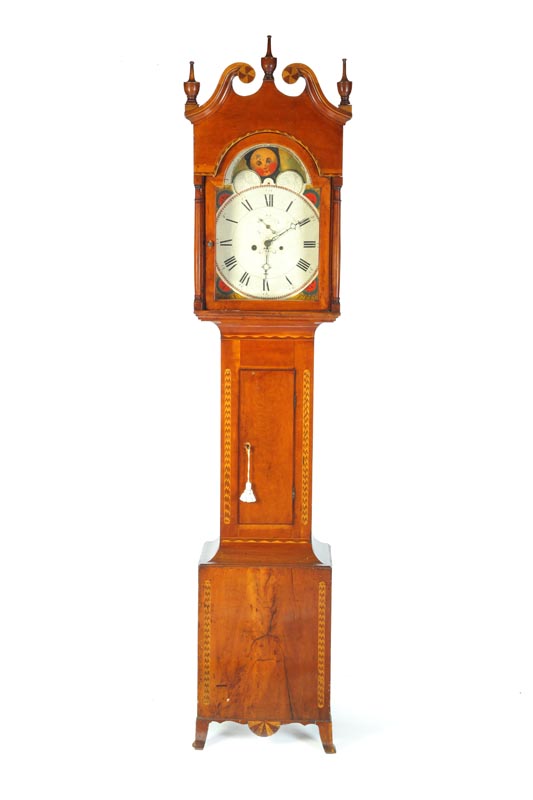 Appraisal: HEPPLEWHITE INLAID TALL CASE CLOCK American late th century cherry