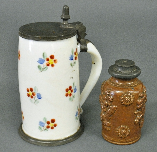 Appraisal: - Fulham pottery tea caddy th c with pewter lid