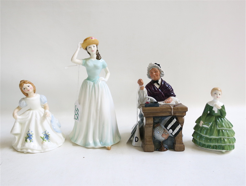 Appraisal: FOUR ROYAL DOULTON FIGURINES of soft paste porcelain including Schoolmarm