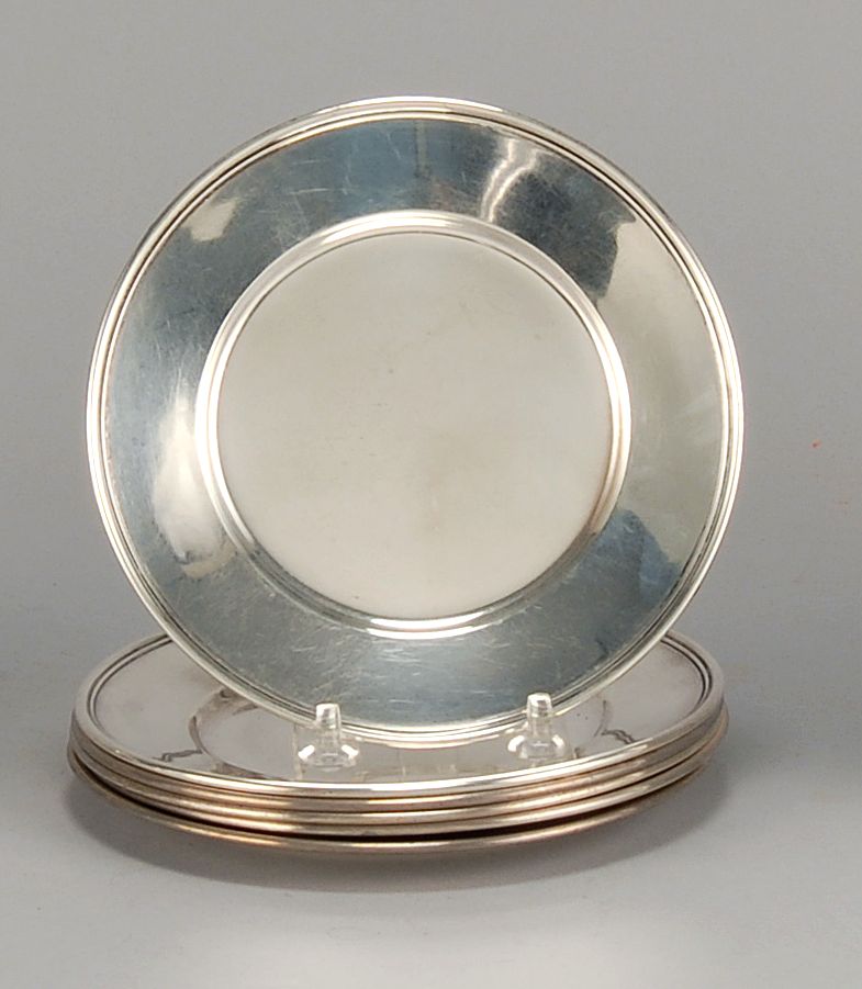 Appraisal: SIX TIFFANY STERLING SILVER BREAD PLATES With applied rim Small