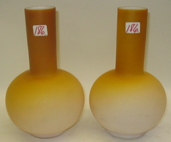 Appraisal: PAIR OF CASED GLASS VASES bottle form gold shading to