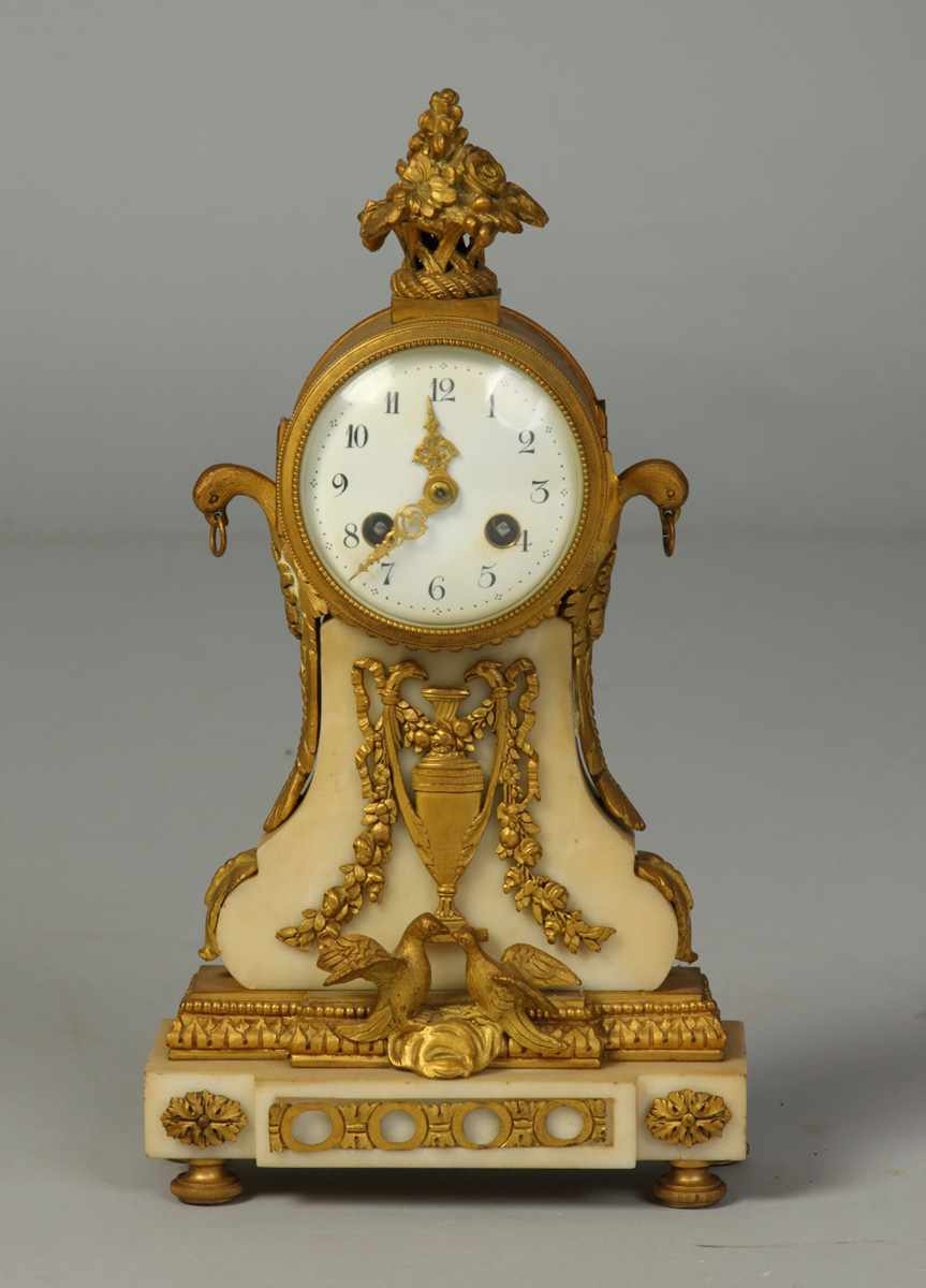 Appraisal: th Cent French Marble Bronze Diminutive Shelf Clock Very good