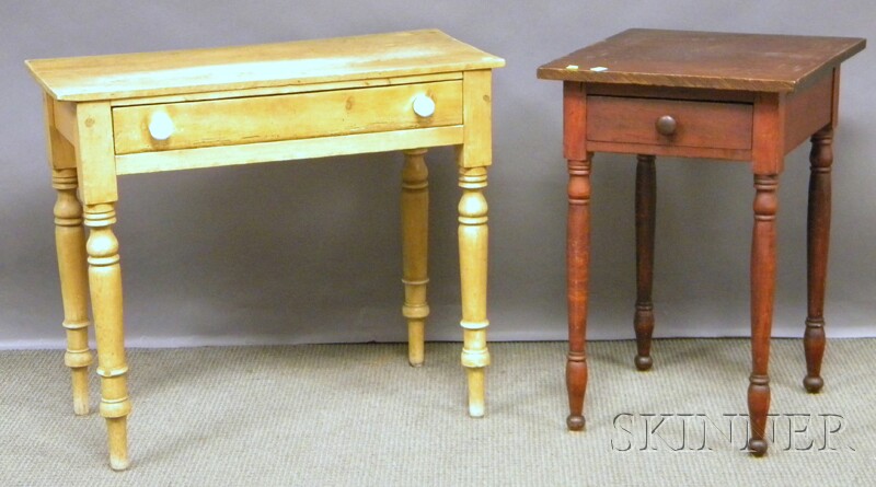 Appraisal: Pine and Maple One-drawer Stand and a Pine Side Table