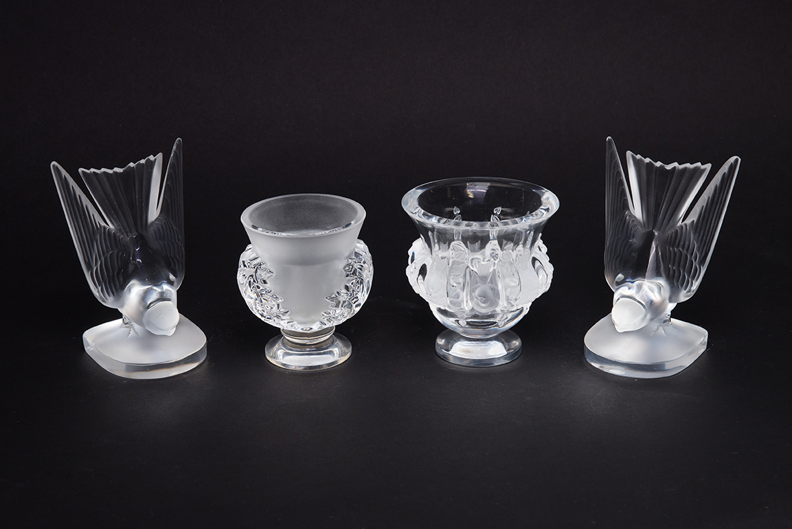 Appraisal: FOUR PIECES OF LALIQUE FROSTED AND CLEAR CRYSTAL GLASS France