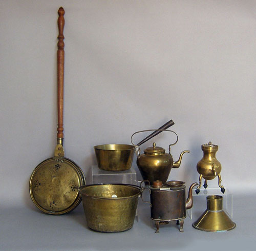 Appraisal: Seven miscellaneous brass items th c to include bed warmer