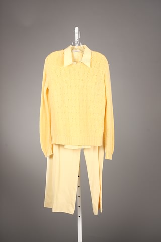 Appraisal: Loro Piana yellow cashmere cable sweater yellow white stripe button