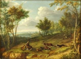 Appraisal: Friedrich Wilhelm Hirt German - Oil on Canvas Stag Hunt