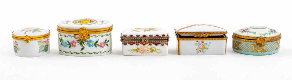 Appraisal: LIMOGES PORCELAIN FLORAL TRINKET BOXES Five Limoges porcelain floral trinket