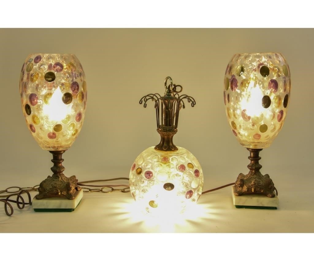 Appraisal: Two glass Lamps with marble bases h x w together