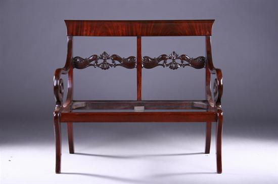 Appraisal: CLASSICAL REVIVAL MAHOGANY TWO-CHAIR BACK SETTEE Late th century without