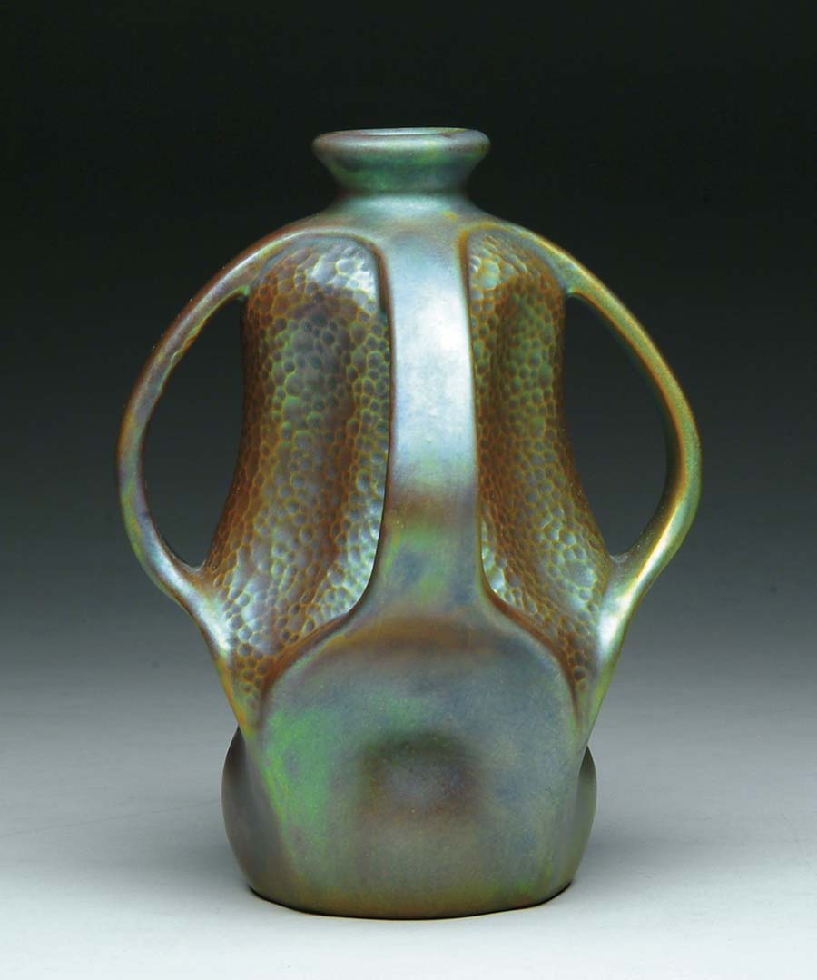 Appraisal: ZSOLNAY HANDLED VASE Outstanding Zsolnay vase designed by Sandor Abt