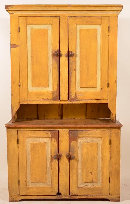 Appraisal: Softwood Step-Back Blind Door Cupboard th Century Softwood Step-Back Blind