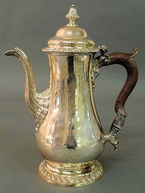 Appraisal: George II English silver coffeepot by Charles Wright and Thomas