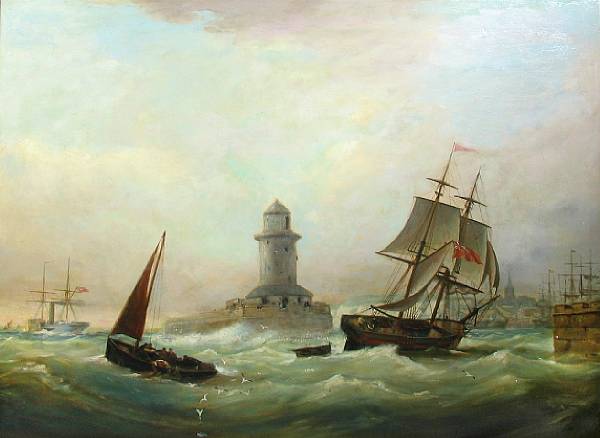 Appraisal: English School th century A harbor scene with a galleon