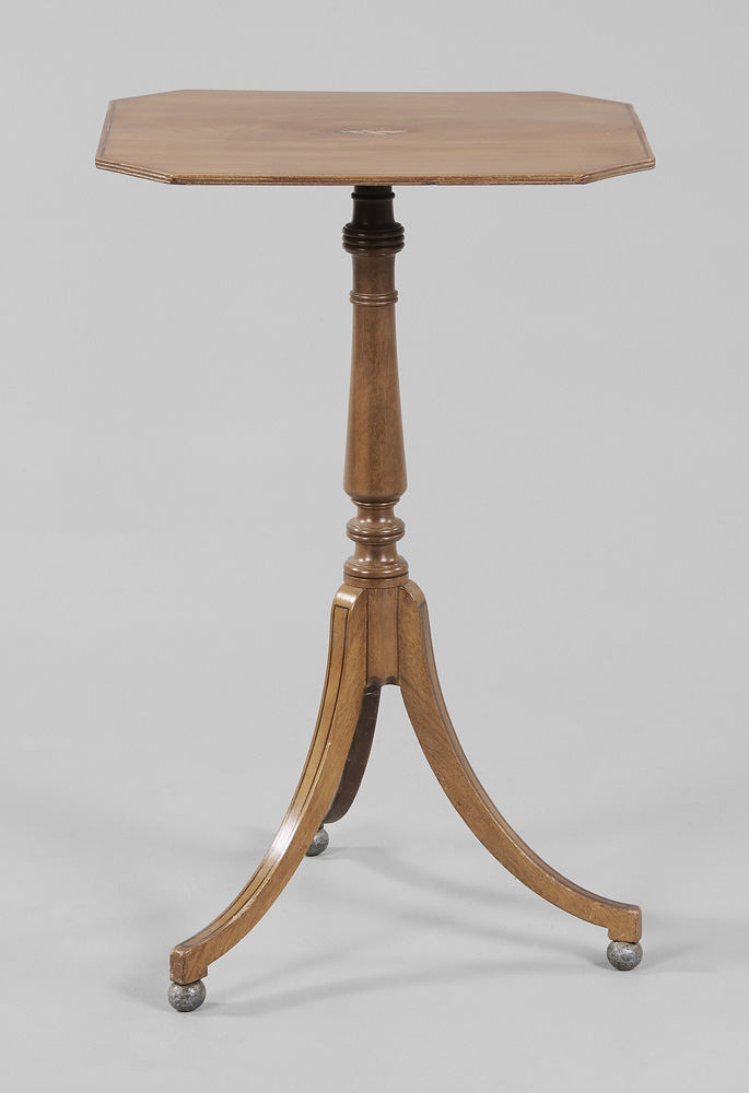 Appraisal: Regency Inlaid Mahogany Tilt-Top Candle Stand British th century shell-patera