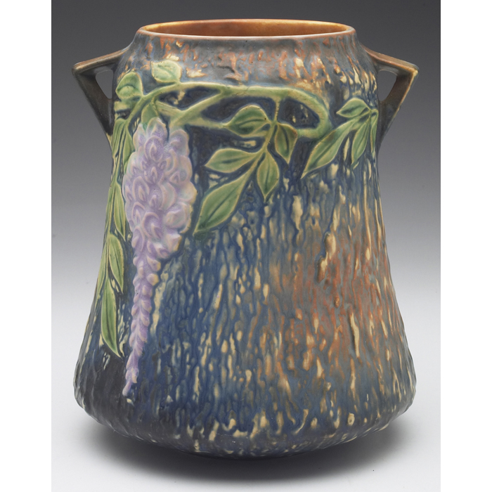 Appraisal: Roseville Wisteria vase double handled form in blue and brown