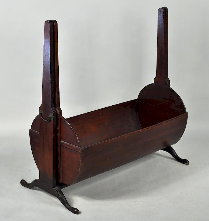 Appraisal: Rare Queen Anne Mahogany Hanging Cradle on original stand probably