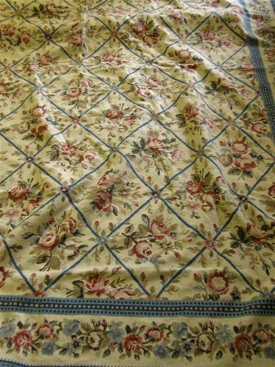 Appraisal: French Aubusson-style cream ground carpet with multiple blue borders centred