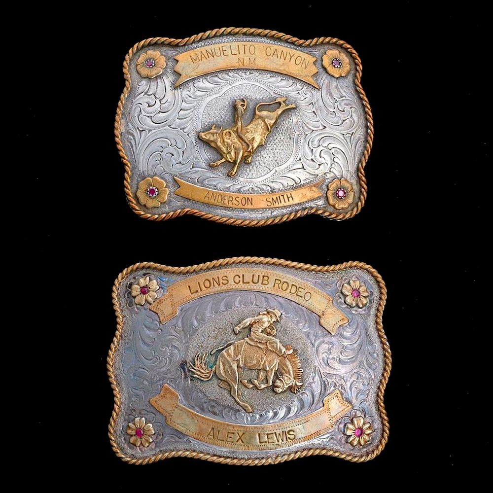 Appraisal: RODEO BELT BUCKLES Four Vintage old pawn Southwest Rodeo Silver