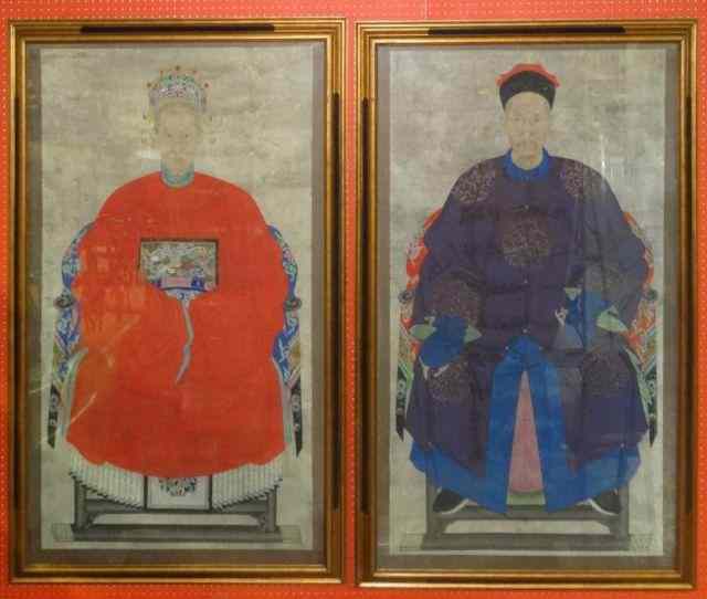 Appraisal: Asian Framed Ancestral Portraits From an East th Street NYC