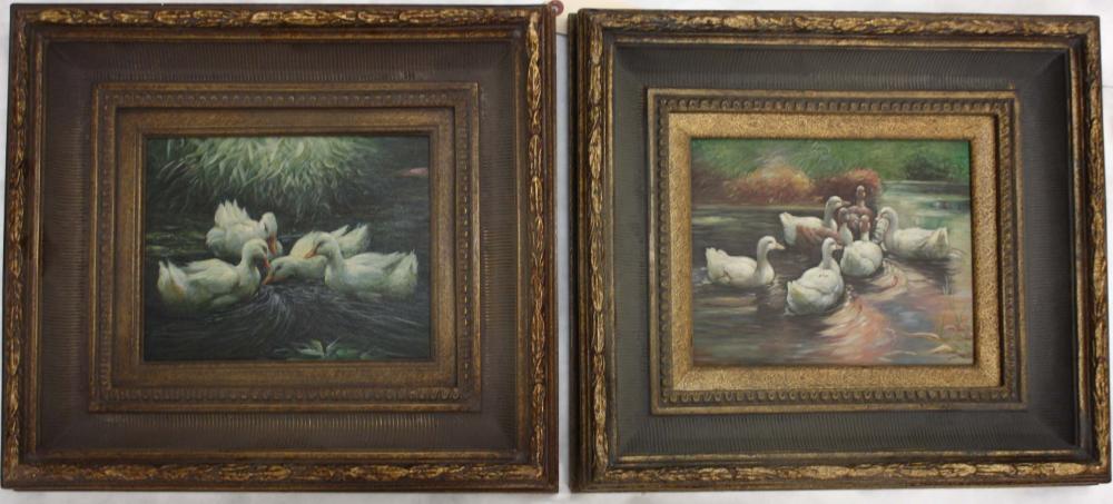 Appraisal: TWO SWAN PAINTINGS OILS ON BOARD unsigned Images measure x