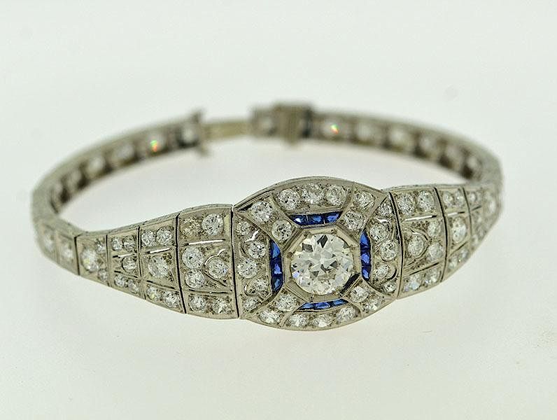 Appraisal: Art Deco Diamond Sapphire Bracelet Fine art deco platinum diamond