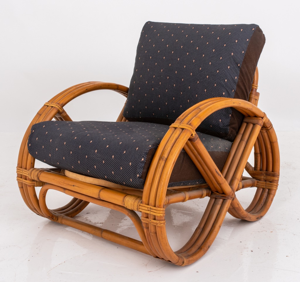 Appraisal: PAUL FRANKL STYLE BAMBOO PRETZEL-ARM LOUNGE CHAIR Bamboo pretzel-arm lounge