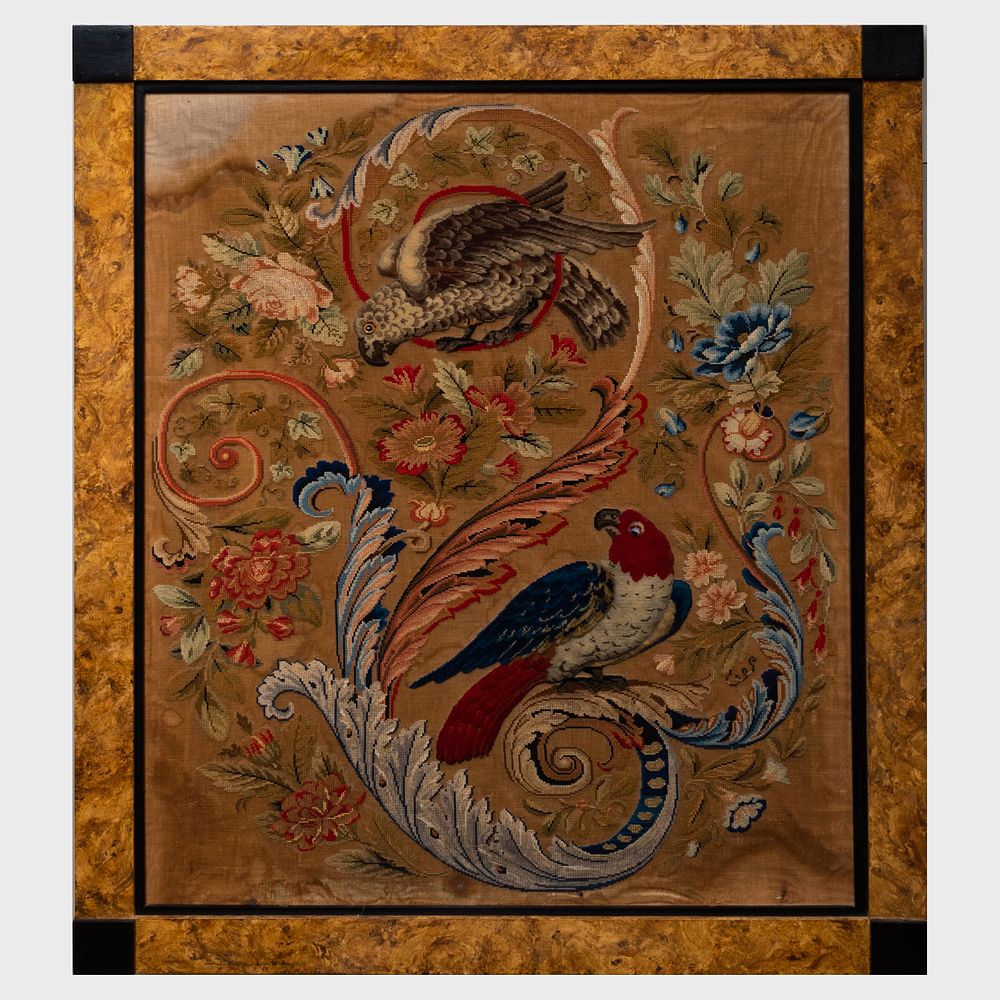 Appraisal: Victorian Needlework Picture of Parrots x in frame Condition Wear