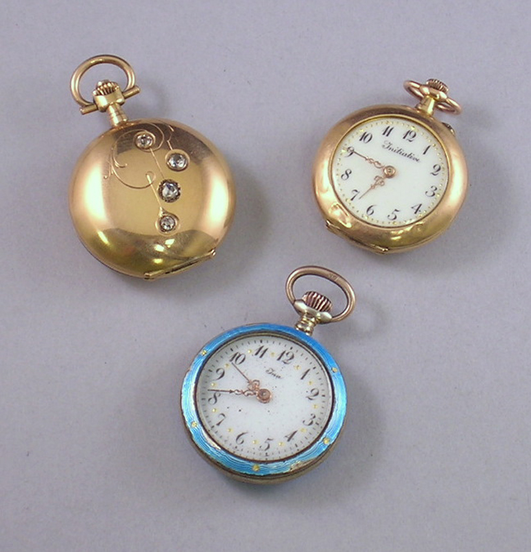 Appraisal: Three Lady's Pocket Watches one kt gold and diamond hunting