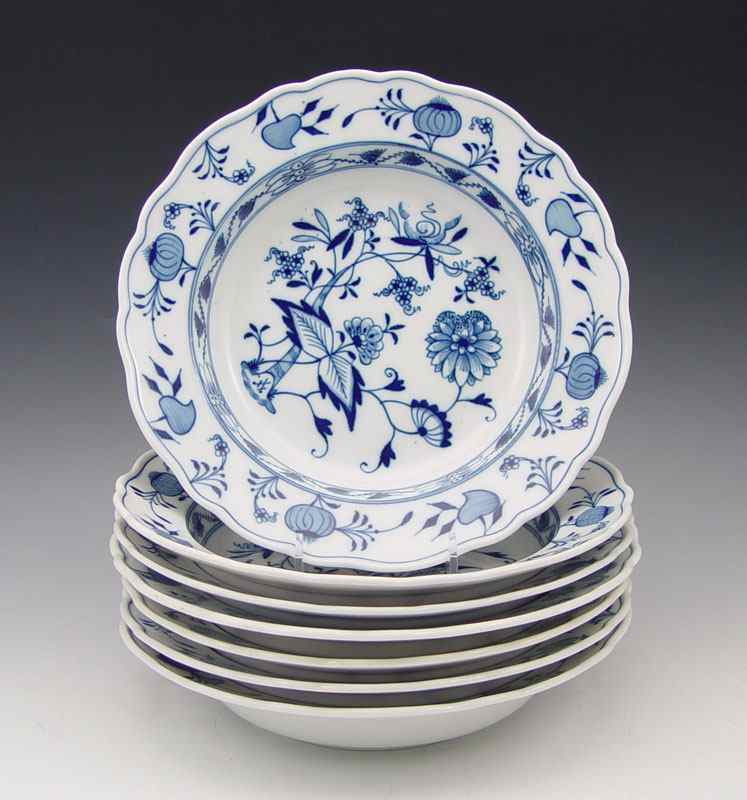 Appraisal: MEISSEN BLUE ONION RIM SOUP BOWLS Approx '' dia