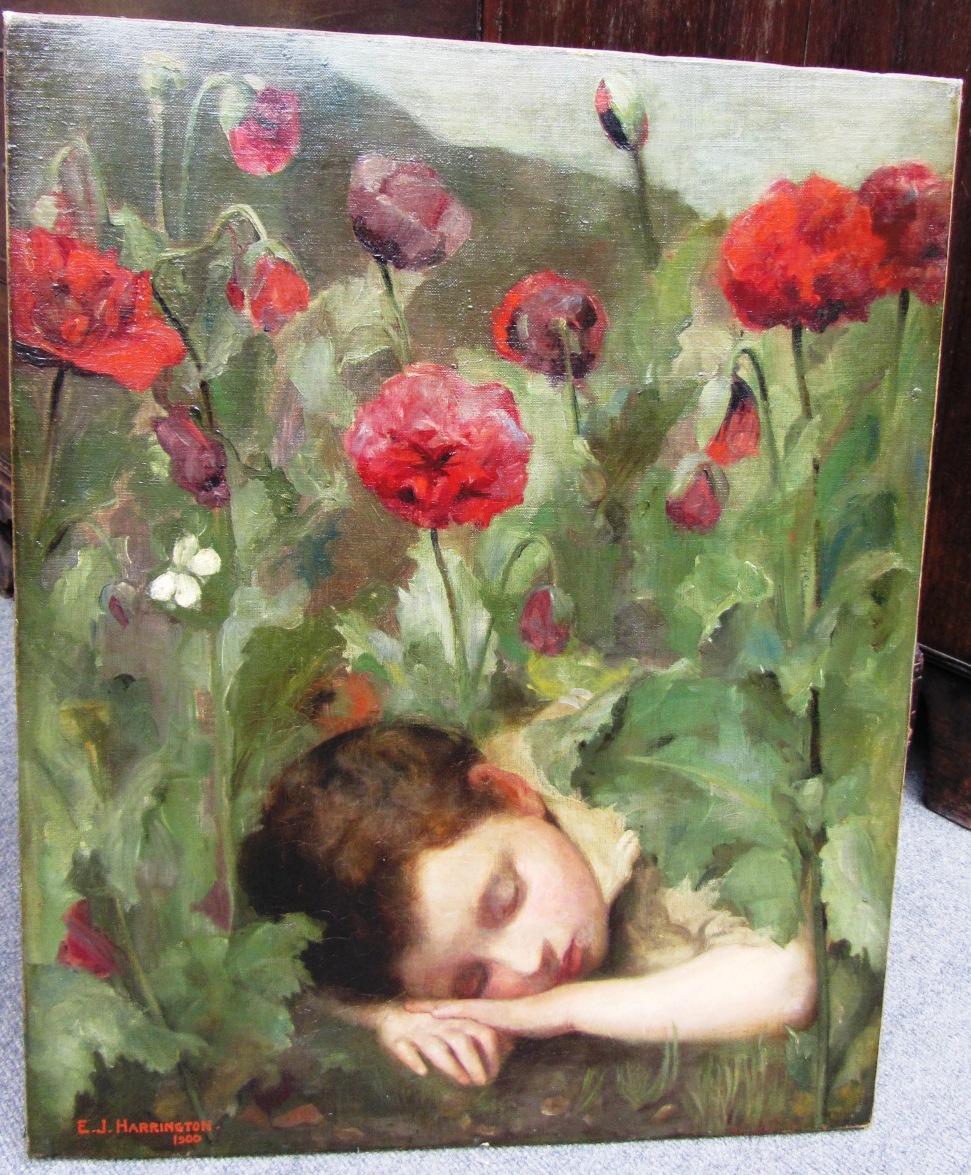 Appraisal: E J Harrington early th century Boy slumbering amongst poppies