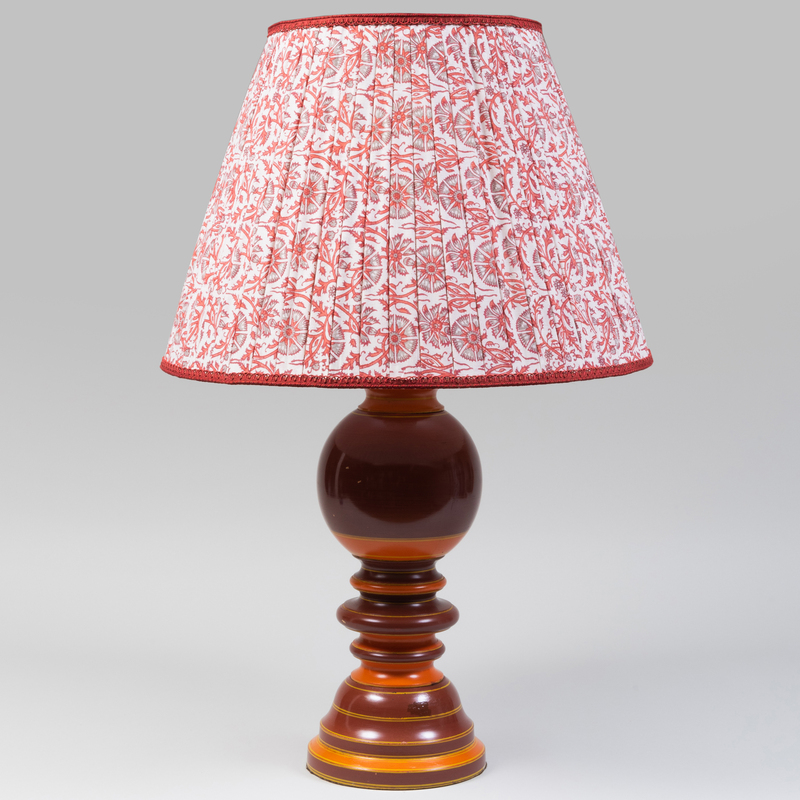 Appraisal: Contemporary Painted Turned Wood Lamp With Robert Kime Indian Printed