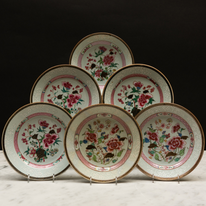 Appraisal: Set of Six Famille Rose and Underglaze Blue Porcelain Soup