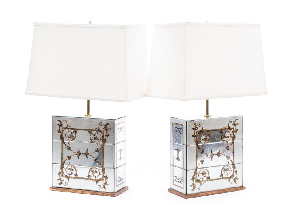 Appraisal: Pair of Attributed to Maison Jansen Eglomise Table Lamps th