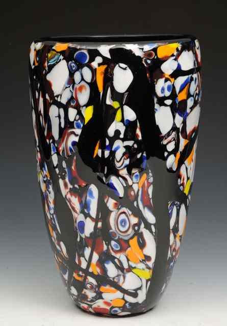 Appraisal: A BLACK AND WHITE TAPERING CYLINDRICAL MURANO GLASS VASE with