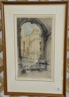 Appraisal: Luigi Kasimir - colored etching New York Bowling Green Station