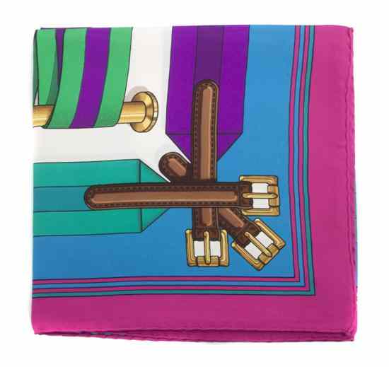 Appraisal: An Hermes Silk Scarf in a belt buckle motif Labeled