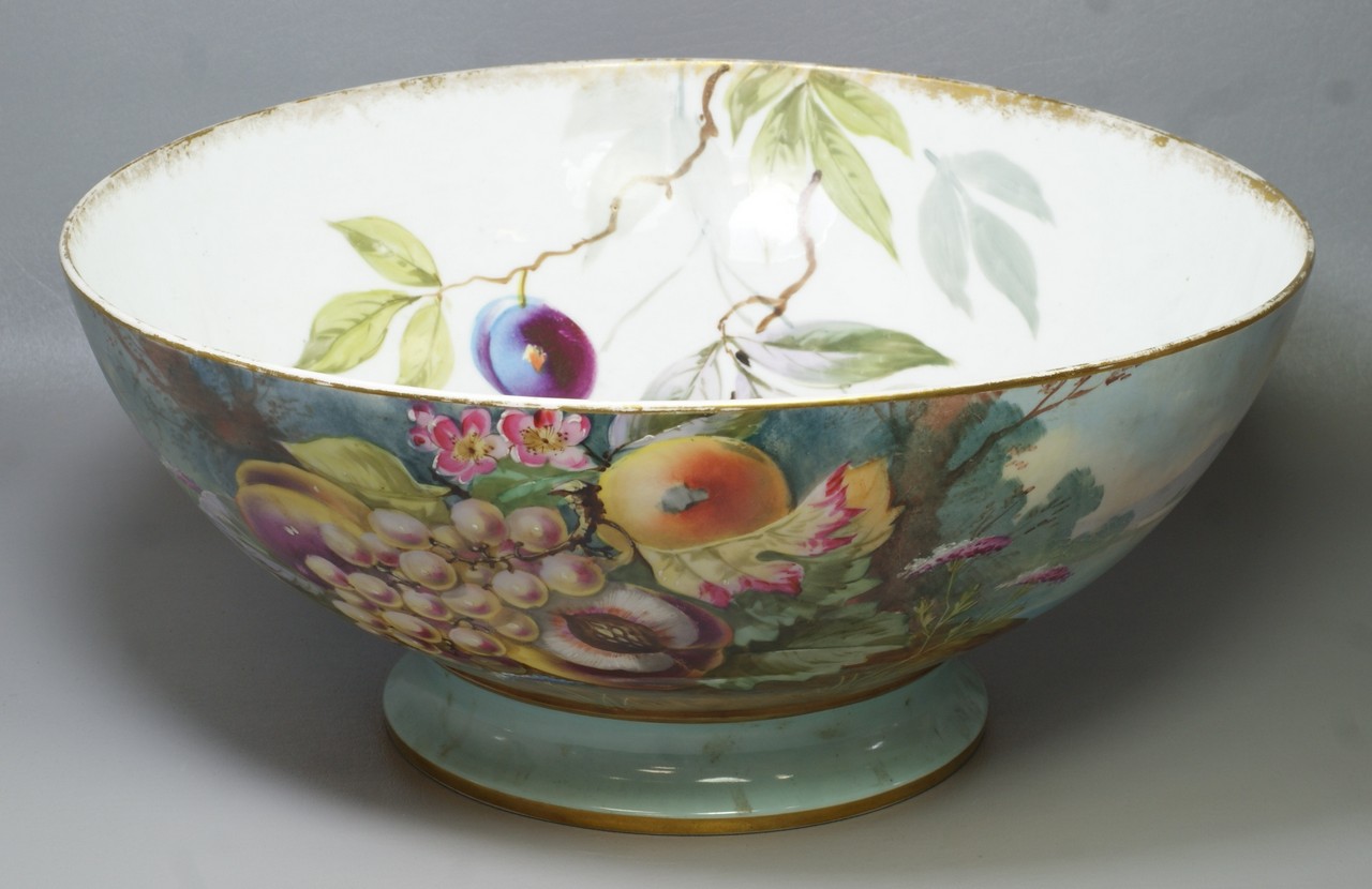 Appraisal: LR L Limoges punch bowl with HP fruit and landscape