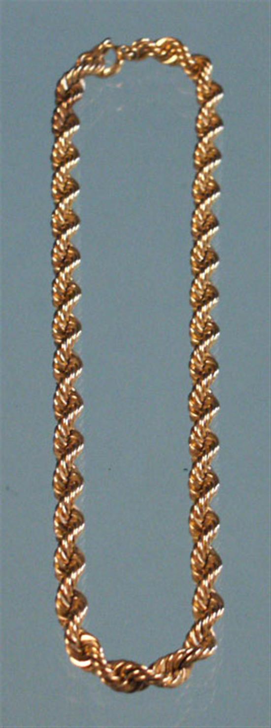 Appraisal: K YELLOW GOLD TWISTED ROPE CHAIN NECKLACE length inches weight