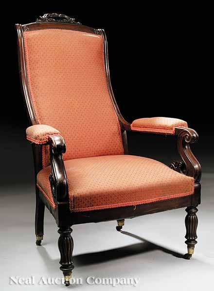 Appraisal: An American Late Classical Mahogany Library Armchair c - carved