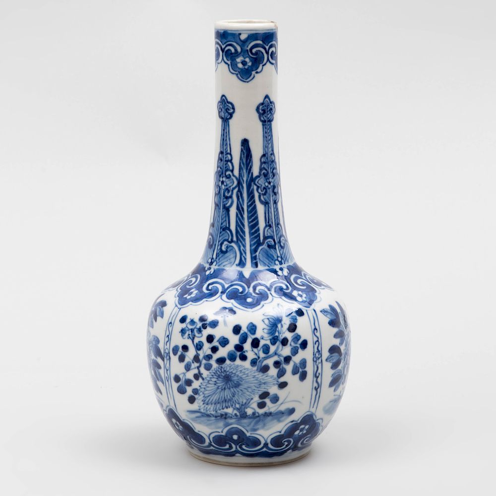 Appraisal: Chinese Blue and White Porcelain Bottle Vase Decorated with Peony